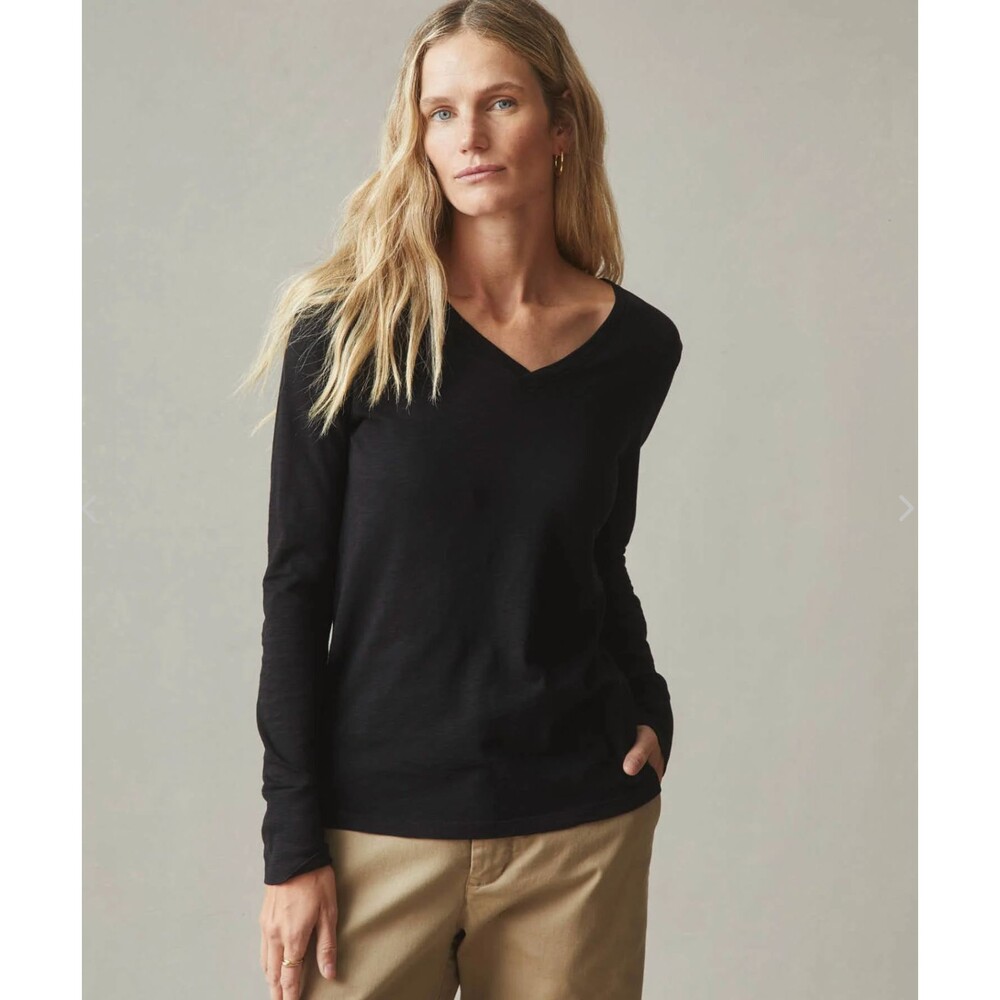 American Giant T-Shirt Womens Small Black Premium Slub Long Sleeve V-Neck NEW